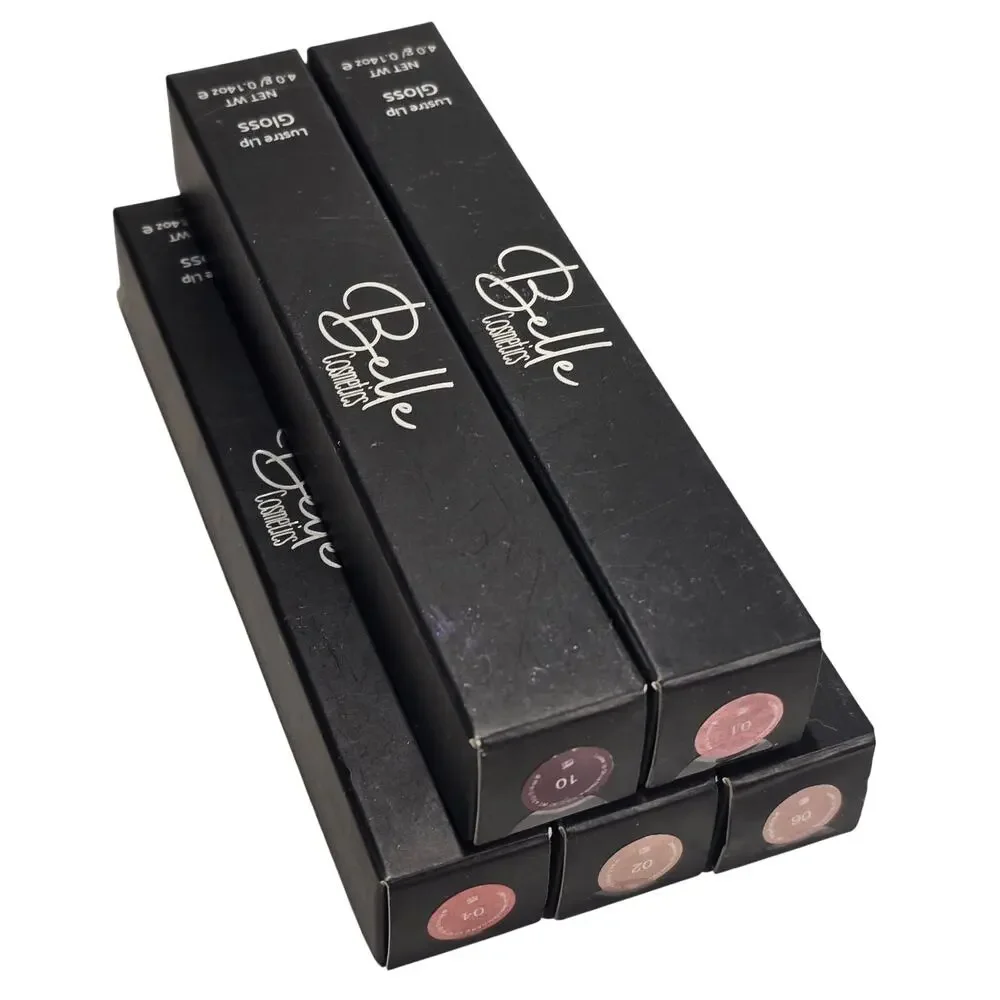 New Belle Cosmetics Lustre Lip Gloss Lot 5 Shades 01 02 04 06 10
